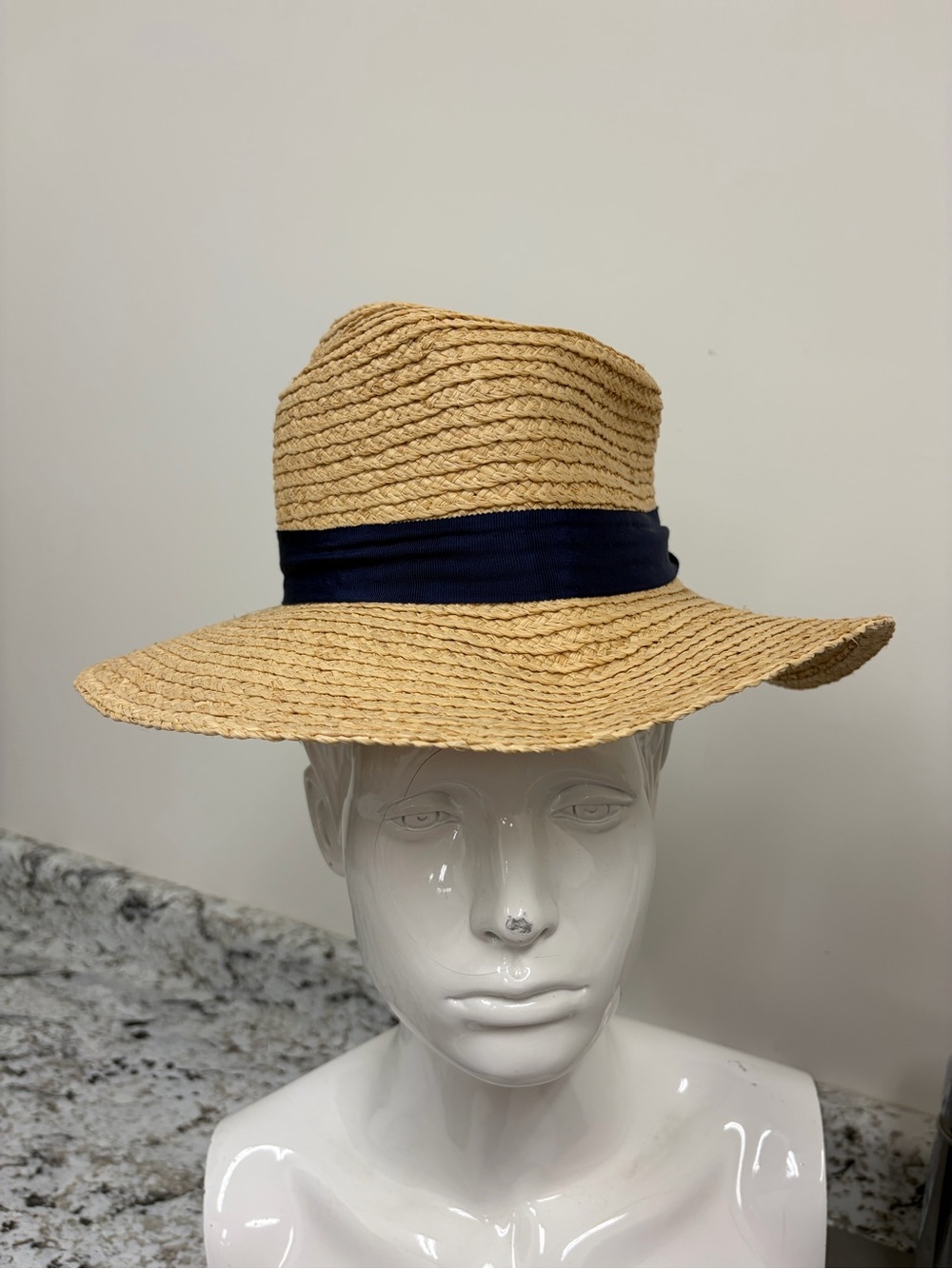 Barbour Natural Straw Hat with Navy Ribbon